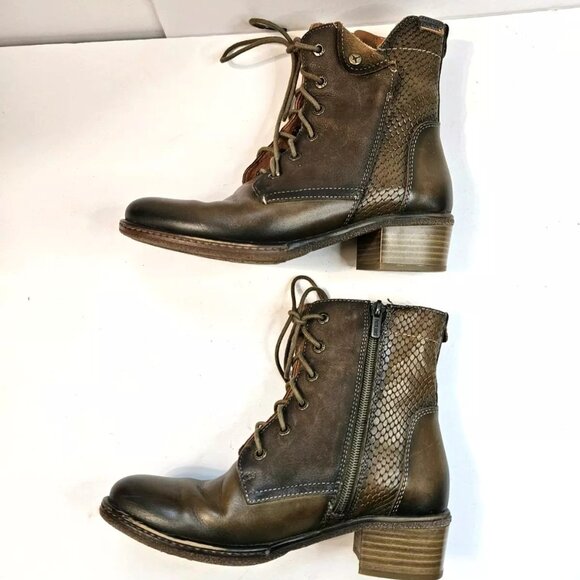 Pikolinos Zaragoza Moss Brown Leather Lace-Up Side Zip Ankle Boots EUR 39 US 8 - Picture 10 of 16